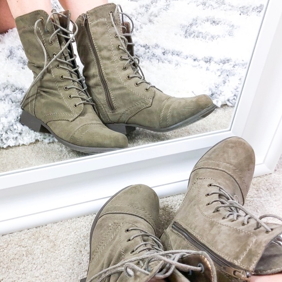 Shoes - Olive Lace Up Fall Combat Boots